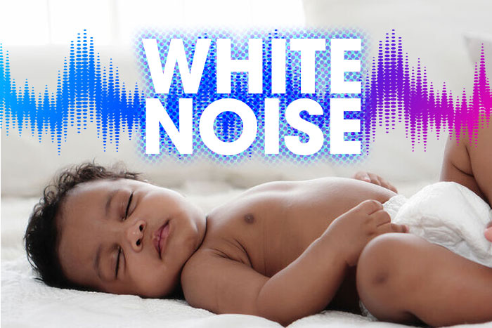 A baby sleeping with a visualisation of white noise around them