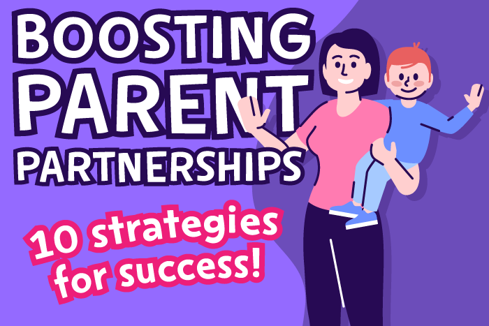 10 strategies for parent partnership success. A parent and her child waving.